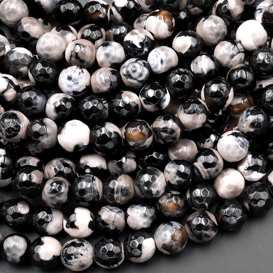 Faceted Orca Agate Aka Black Fire Agate 3mm 4mm 6mm 8mm Round Beads 15