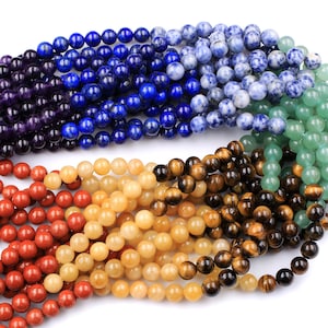 Natural Chakra Beads 4mm 6mm 8mm Round Gemstone Amethyst Lapis Sodalite Aventurine Tiger&#39;s Eye Yellow Jade Red Jasper 15.5&quot; Strand