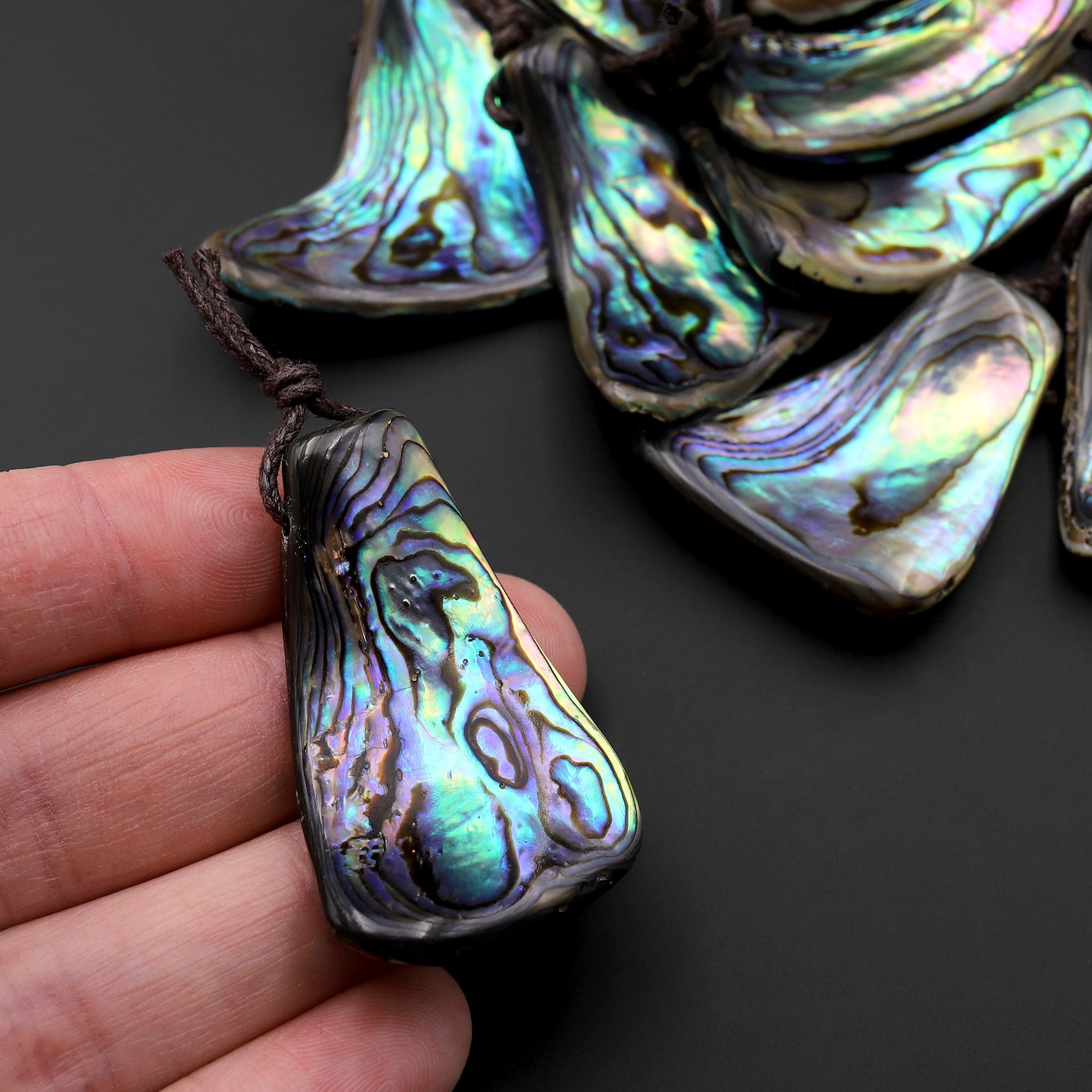 Real Natural Abalone Shell Freeform Pendant Rainbow Iridescent Peacock ...