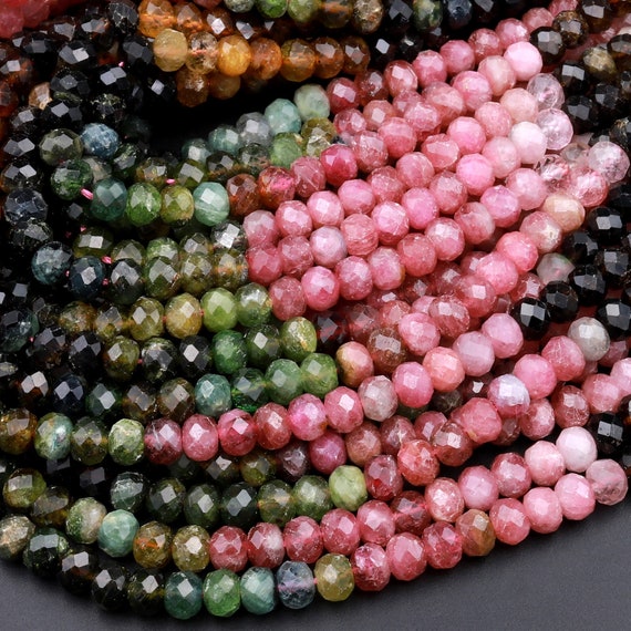 Natural Tourmaline Gemstone Beads Faceted Tourmaline Beads Rondelle Beads AA Quality Tourmaline Beads Size 3-5mm Loose Stone Beads 16 inches