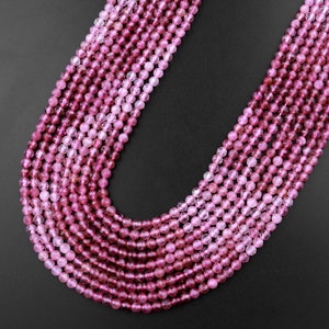 AAA Micro Faceted Natural Pink Tourmaline Faceted  3mm Round Beads Gradient Shades 15.5&quot; Strand