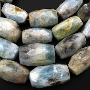 Large Graduated Faceted Natural Blue Aquamarine Chunky Nugget Gemstone Beads 18&quot; Strand