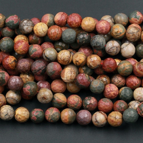Red Creek Jasper 8mm Faceted Round Approx 16 inch Strand.