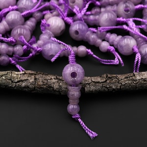 Natural Lilac Amethyst Guru Beads 3 Holes T-Beads Set For Mala Making 8mm 10mm 11mm 12mm