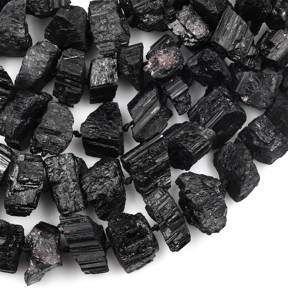 Rough Raw Natural Black Tourmaline Beads Nugget Short Chunky Real