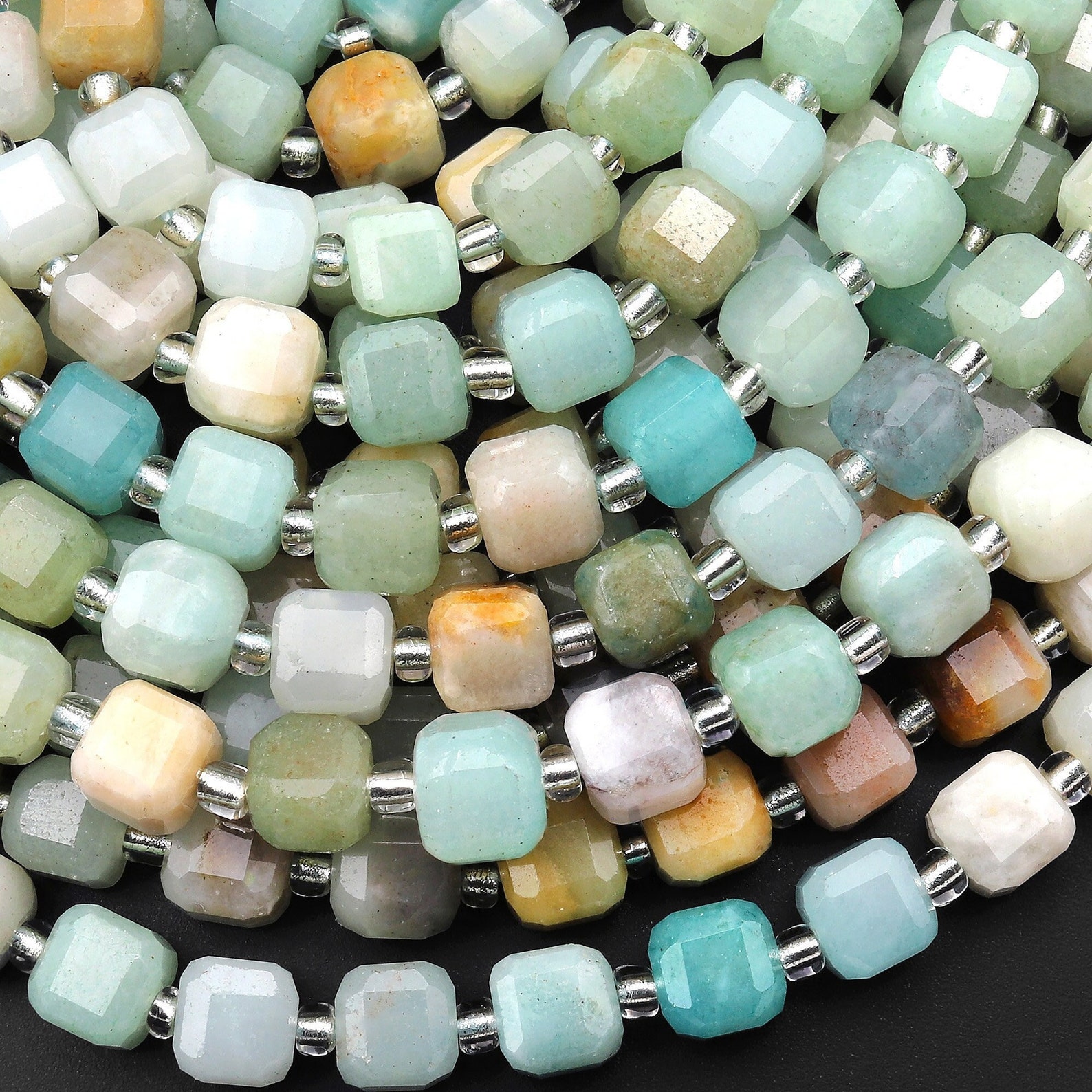 Faceted Natural Amazonite 6mm Rubic Cube Beads 15.5