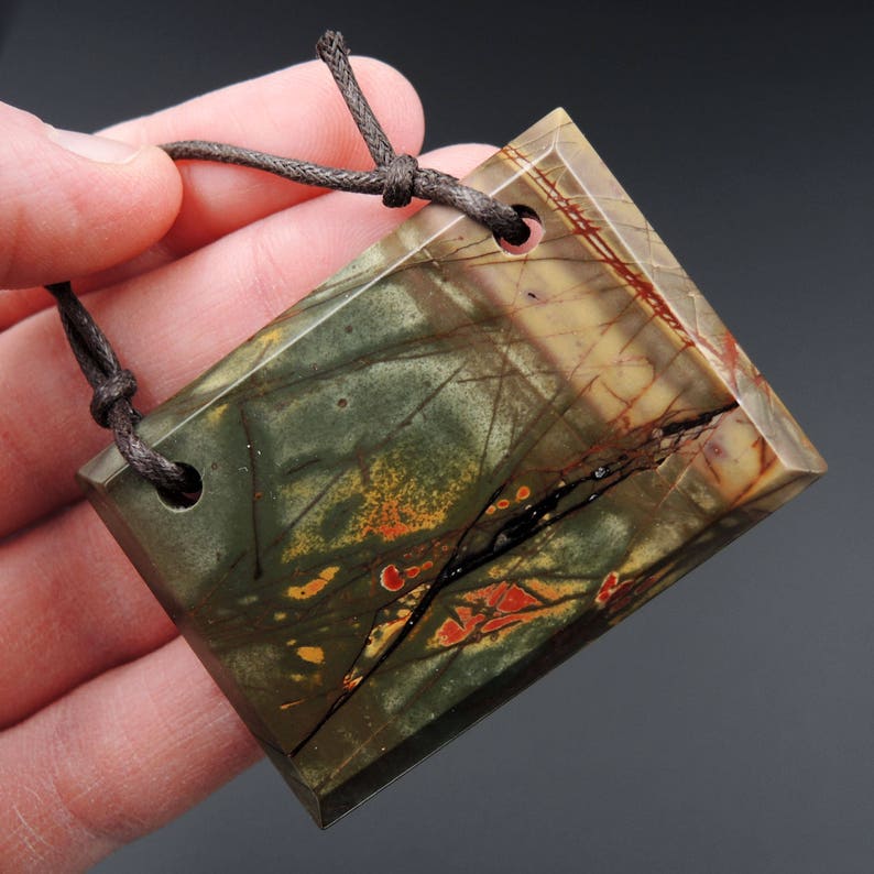 Natural Red Creek Jasper Pendant Cherry Creek Jasper Pendant Multicolor Rectangle Cabochon Cab Two Hole Drilled Pendant P1081