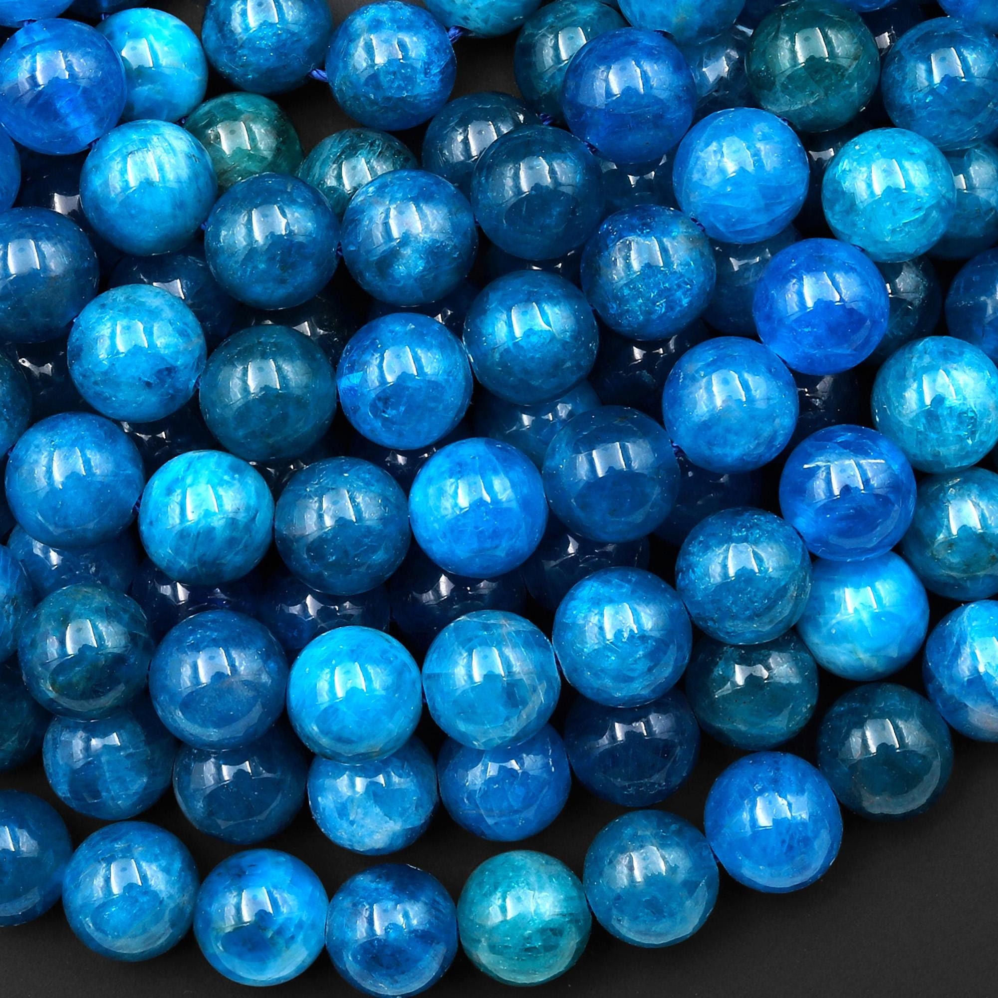 AAA Gemmy Natural Teal Blue Apatite 4mm 6mm 8mm Round Beads 15.5" Strand