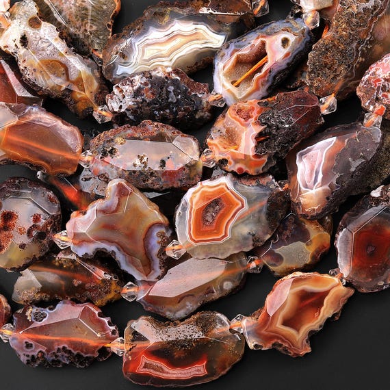 Faceted Natural Condor Agate Beads Freeform Geode Slice Rustic