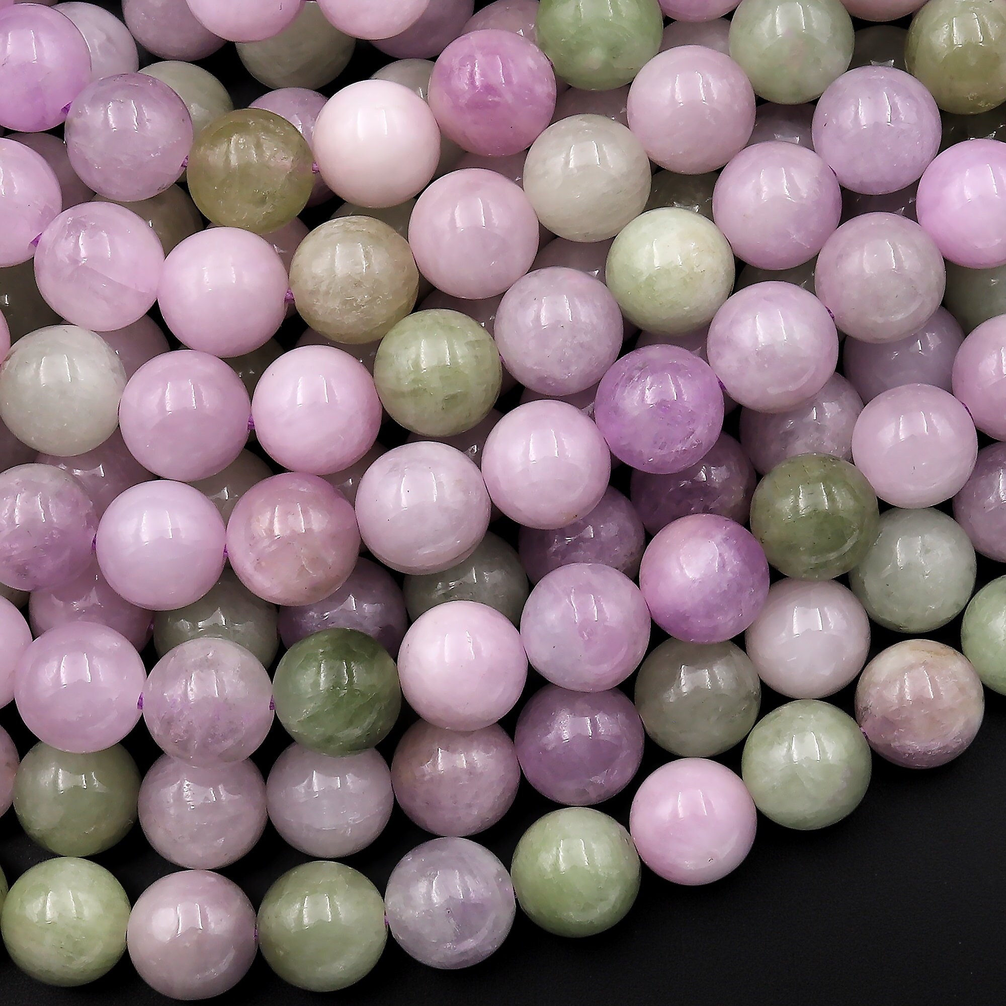 Natural Violet Purple Pink Green Kunzite 6mm 8mm 10mm 12mm 14mm Round Beads Gemstone 15.5" Strand
