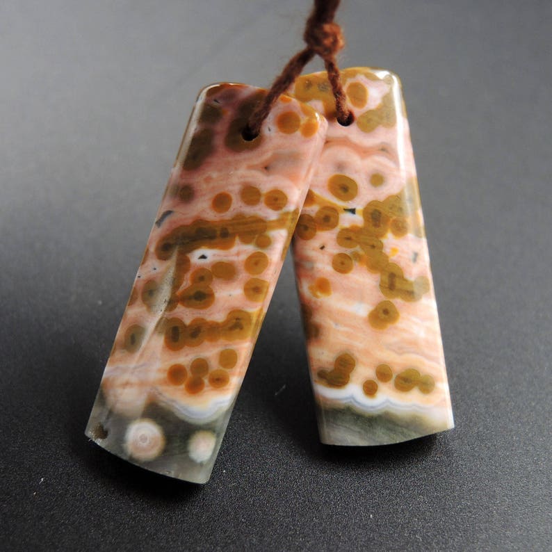 Natural Ocean Jasper Earring Pair Rectangle Cabochon Cab Pair Drilled Matched Earrings Bead Pair Natural Stone E1860