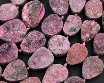 Rare Cobalto Calcite Druzy Bead Center Drilled Freeform Oval Raw Rough Nuggets 15.5" Strand