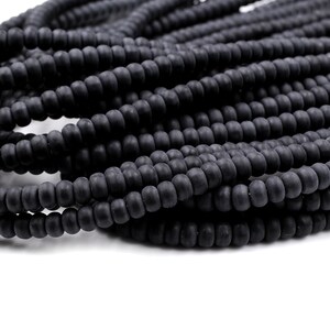 Matte Natural Onyx Rondelle 4mm 6mm 8mm Beads Quality Natural Black Gemstones 15.5" Strand image 2