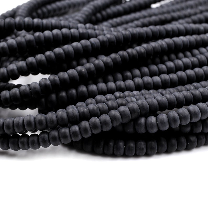 Matte Natural Onyx Rondelle 4mm 6mm 8mm Beads Quality Natural Black Gemstones 15.5" Strand image 2