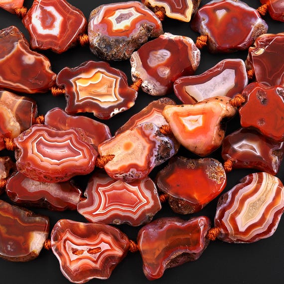 Rare Natural Red Condor Agate Beads Smooth Flat Freeform Geode