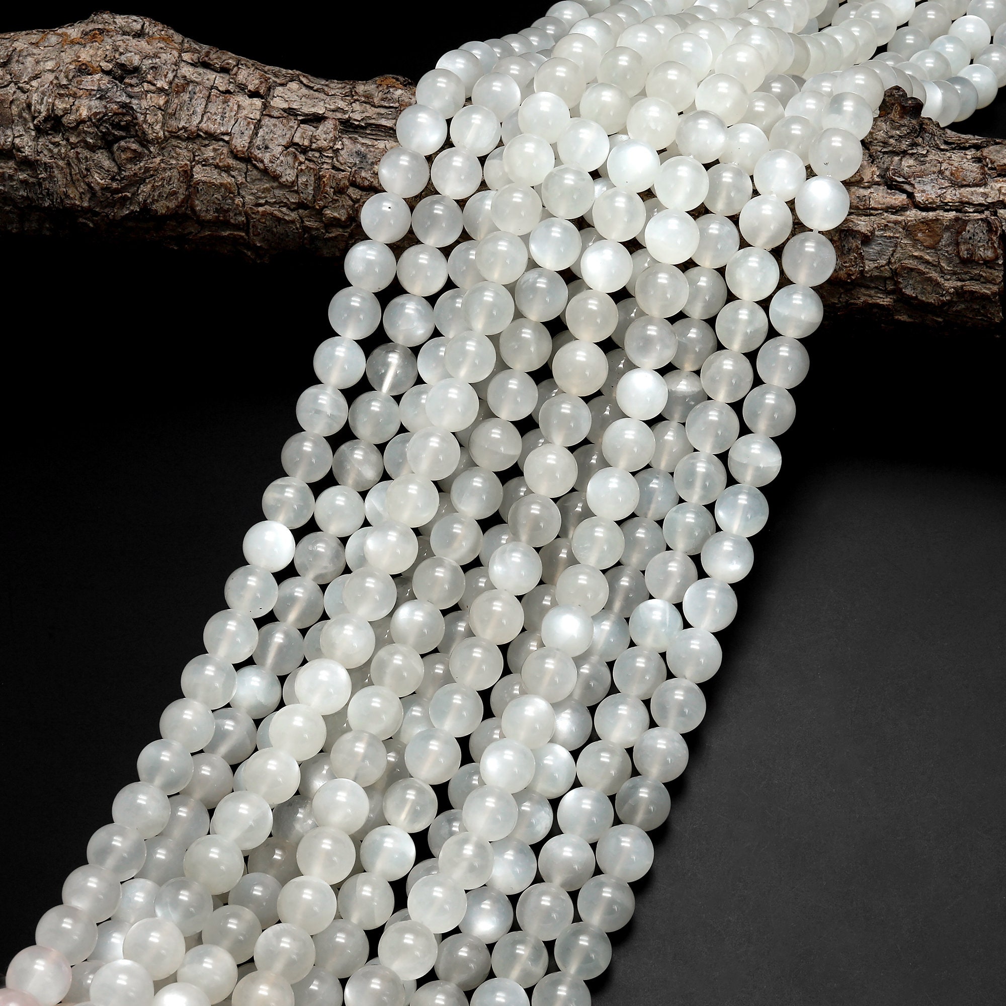 AAA Chatoyant Natural Silvery White Moonstone 4mm 5mm 6mm 8mm 10mm 12mm ...