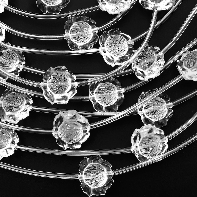 Natural Clear Rock Quartz Crystal Hand Carved Lotus Flower Gemstone 3D