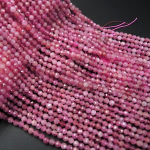 AAA Micro Faceted Natural Pink Tourmaline Faceted 2mm 3mm 4mm 5mm Round Beads Diamond Cut Gemstone 15.5 Strand image 3