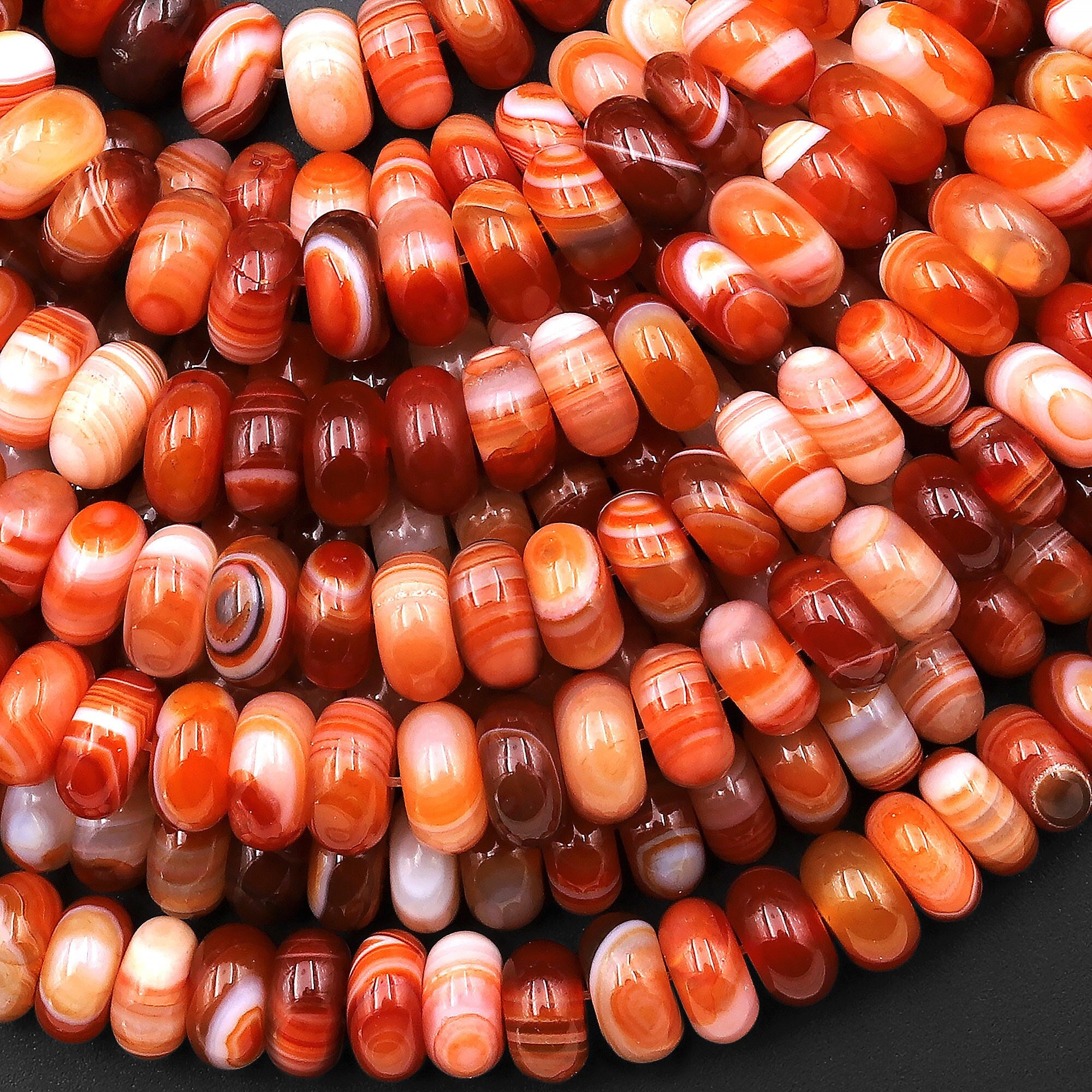 Natural Orange Red Agate 6mm 8mm 10mm Rondelle Beads Amazing Veins Bands  Bands Strand