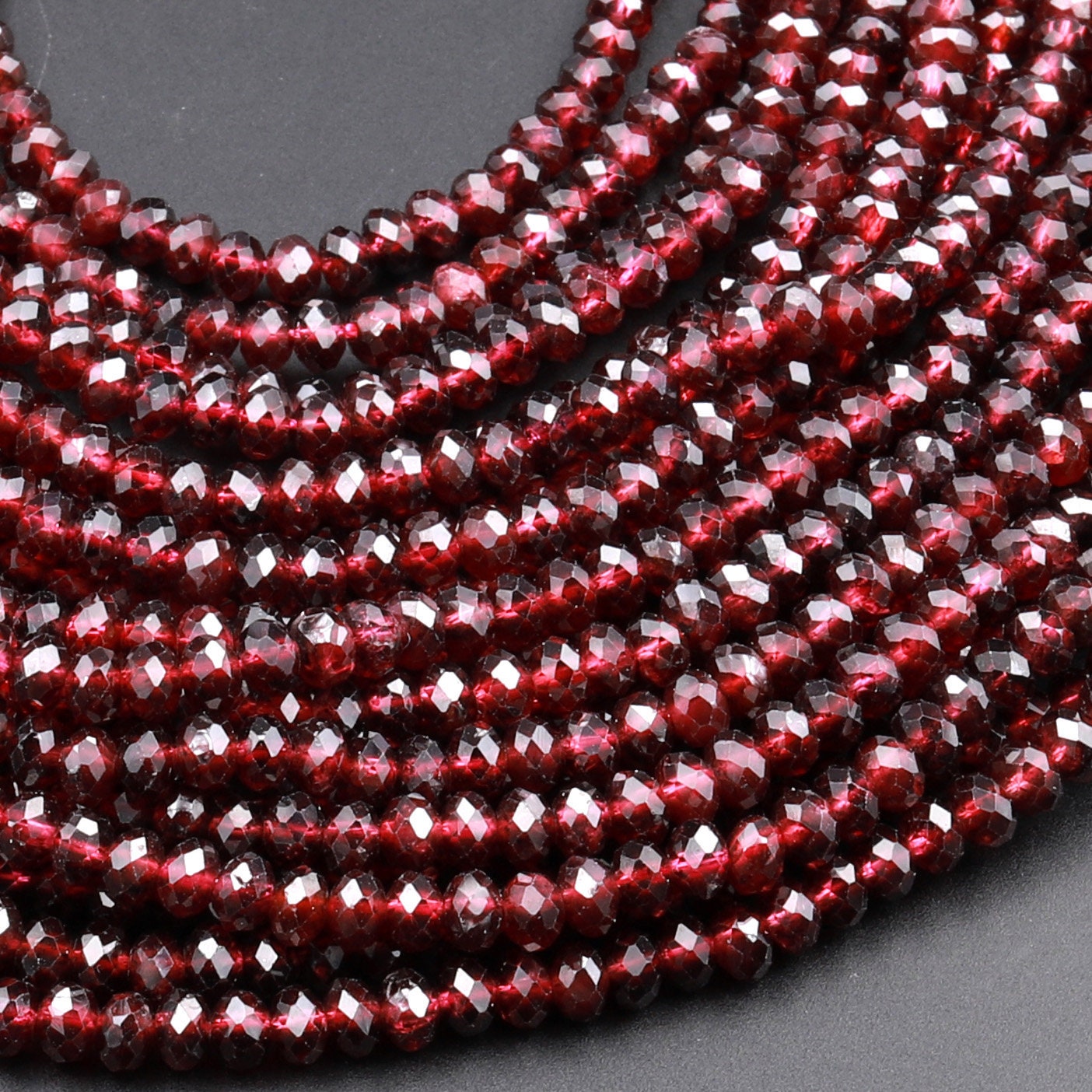 2X4mm AAA Faceted Rondelle Garnet Gems Loose Beads for Jewelry Making Strand 