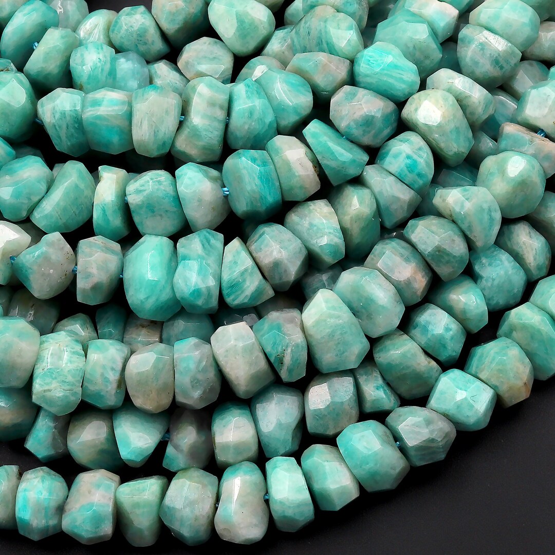 Faceted Natural Russian Amazonite Beads Chiseled Freeform 10mm Rondelle