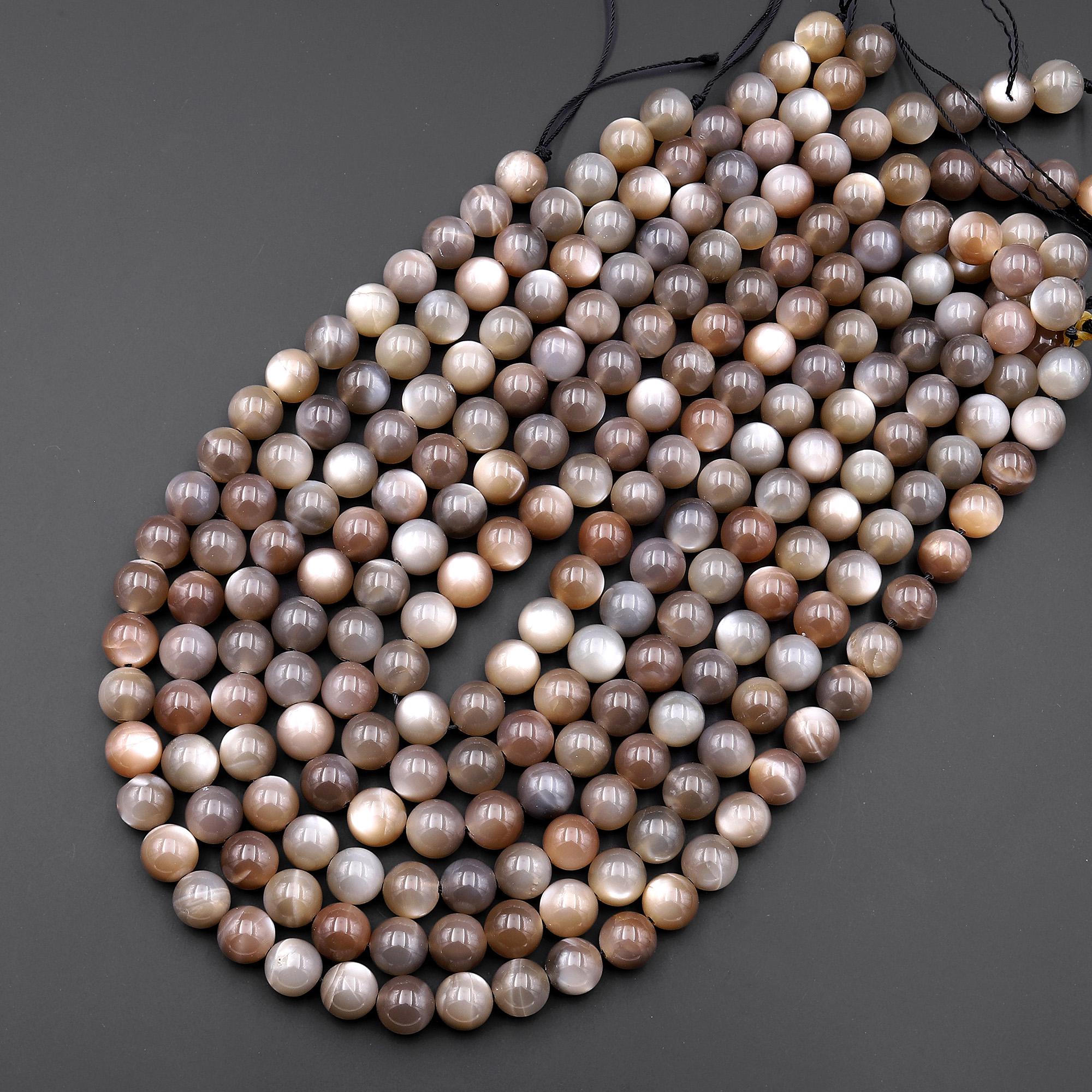 AAA Chatoyant Natural Gray Peach Moonstone 6mm 8mm 10mm Smooth Round ...