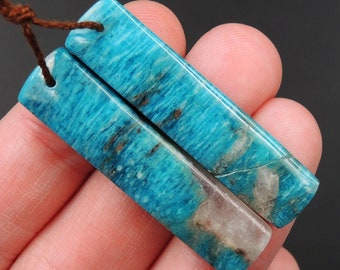 Drilled Natural Russian Amazonite Earring Pair Matched Rectangle Drilled Cabochon Cab Teardrop Earring Pair E3415