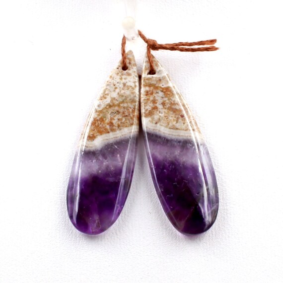 Drilled Natural Amethyst Earring Beads Pair Teardrop Cabochon Matched Gemstone Drilled Natural Amethyst Earring Beads Pair Teardrop Cabochon Matched Gemstone