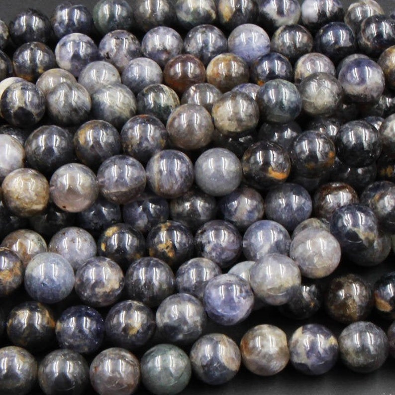 Natural Iolite 7mm 8mm 10mm Round Beads Real Purple Blue Gemstone 15.5 Strand