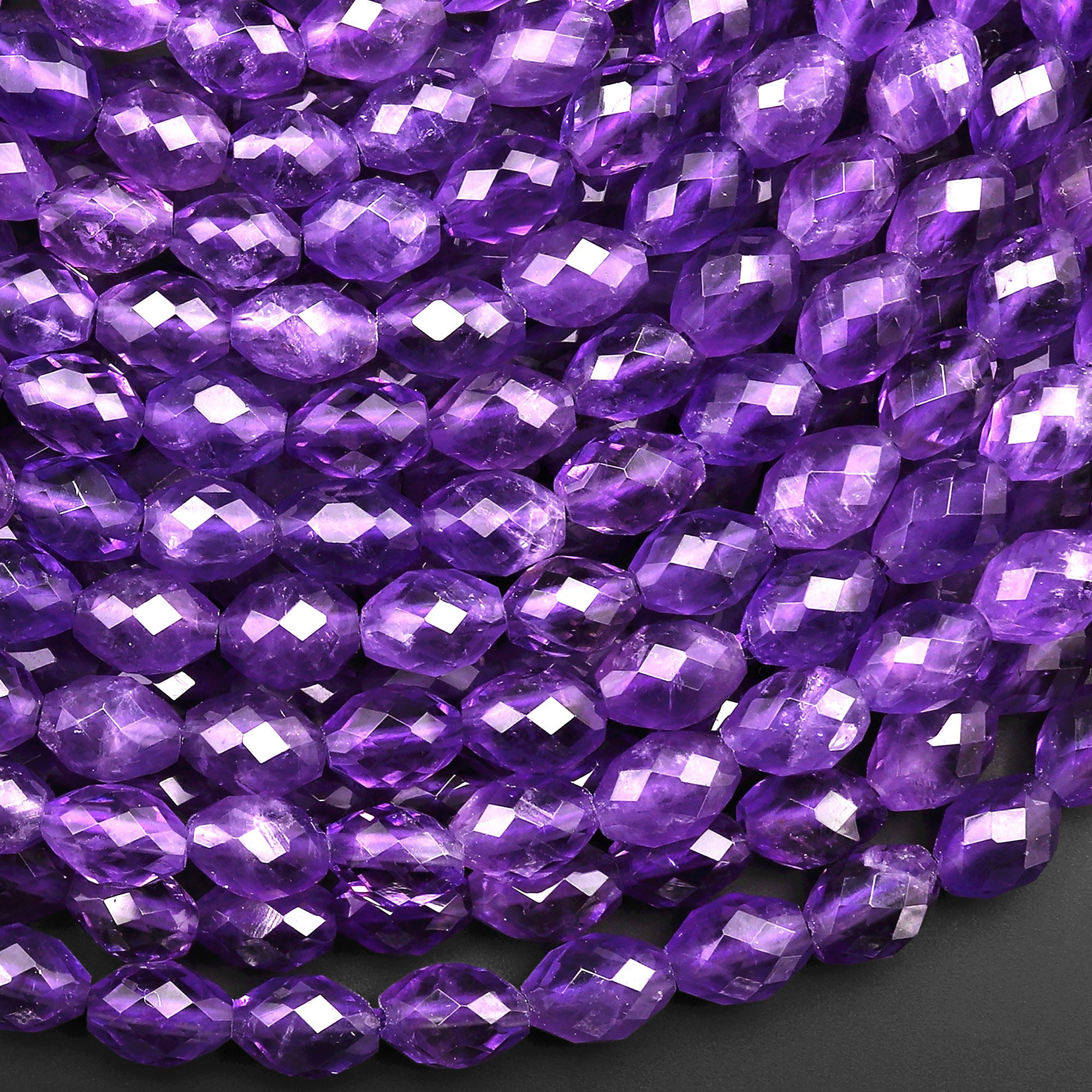 AAA Natural Purple Amethyst Faceted Drum Barrel Rice Beads 15.5