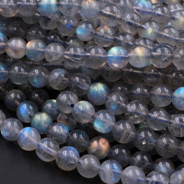 AAA Natural Blue Labradorite 2mm 3mm 4mm 6mm 8mm 10mm 12mm Round Beads Nothing But Fire Best Quality 15.5" Strand