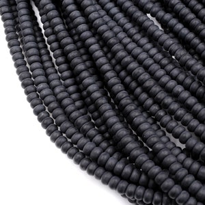 Matte Natural Onyx Rondelle 4mm 6mm 8mm Beads Quality Natural Black Gemstones 15.5" Strand image 1
