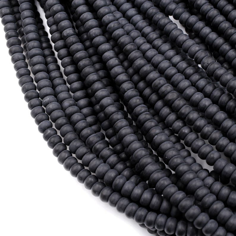 Matte Natural Onyx Rondelle 4mm 6mm 8mm Beads Quality Natural Black Gemstones 15.5" Strand image 1