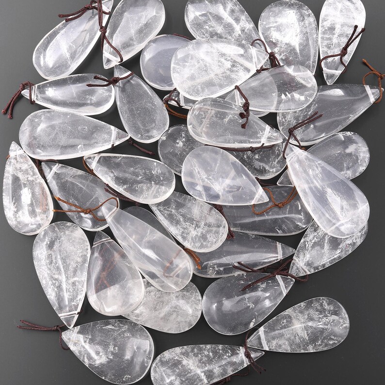 Real Quartz Real Natural Rock Quartz Teardrop Side Drilled Pendant Healing Crystal ...