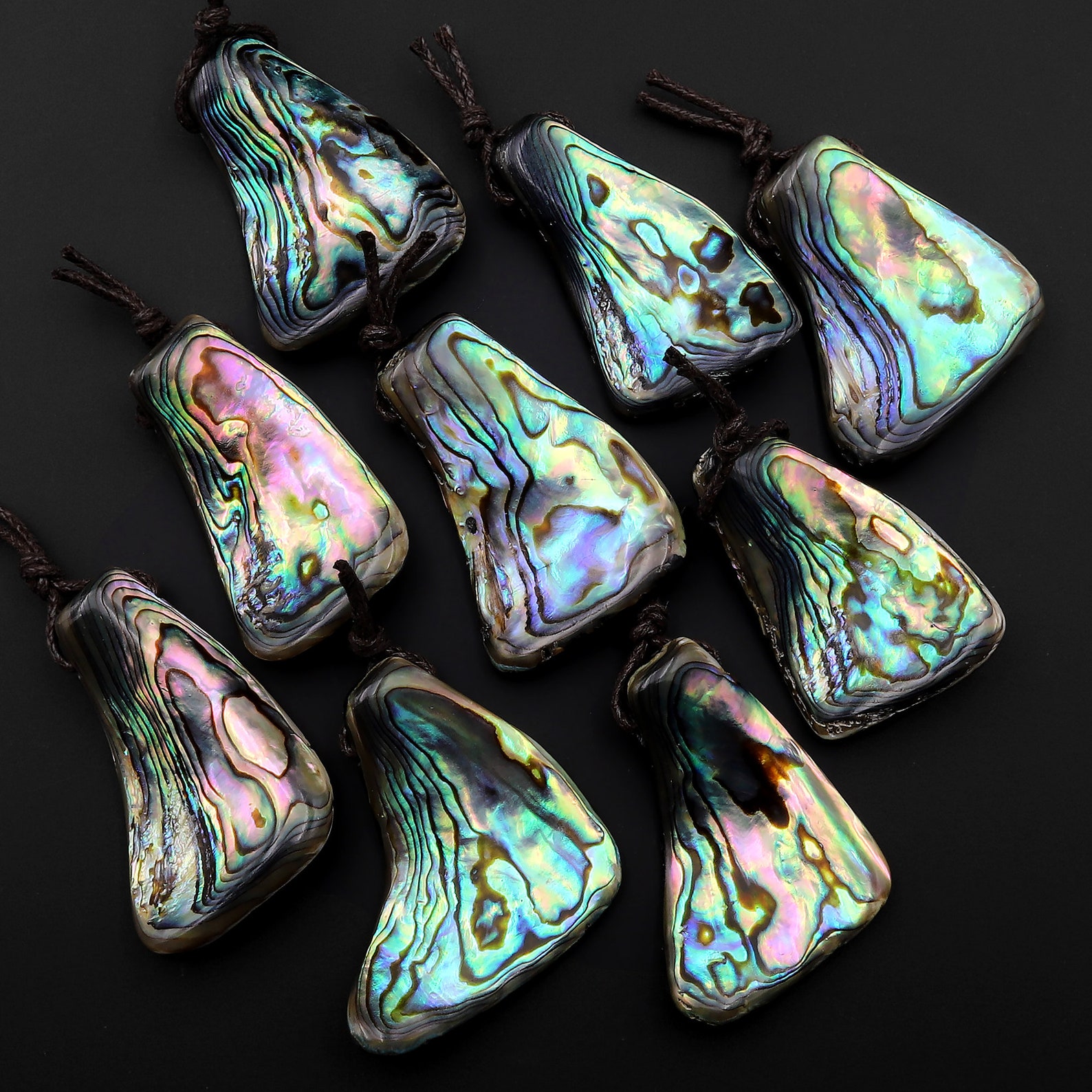 Real Natural Abalone Shell Freeform Pendant Rainbow Iridescent Peacock ...