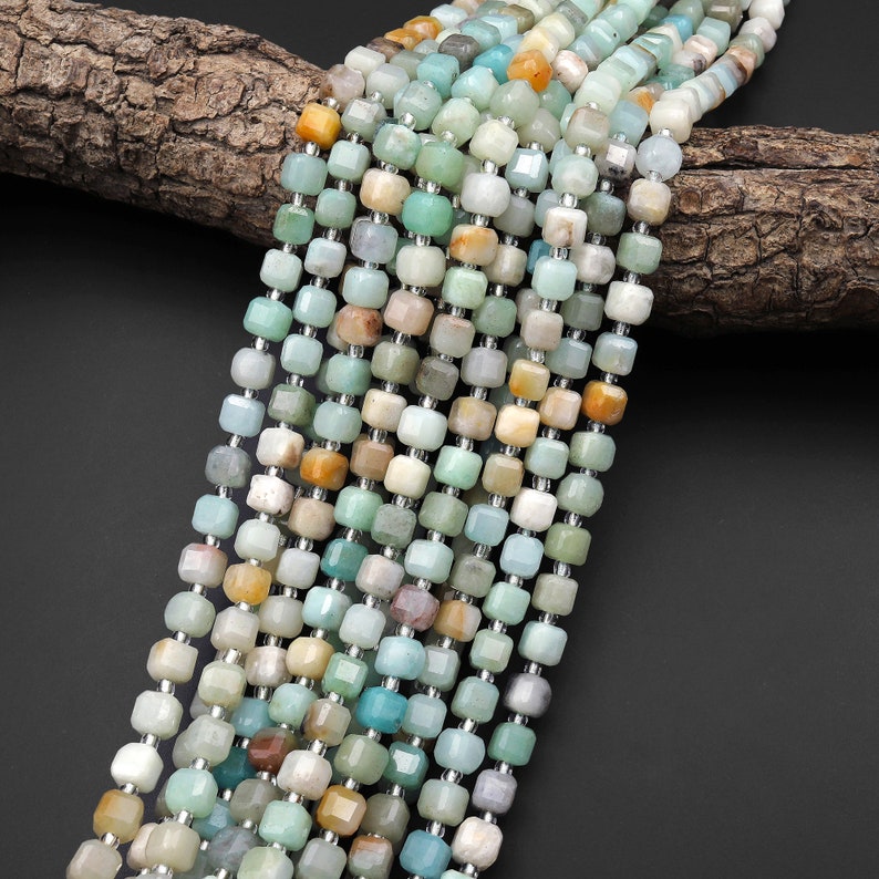 Faceted Natural Amazonite 6mm Rubic Cube Beads 15.5