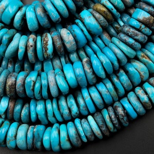 Genuine Natural Arizona Blue Turquoise Heishi Beads 10mm 12mm 14mm Rondelle 15.5&quot; Strand