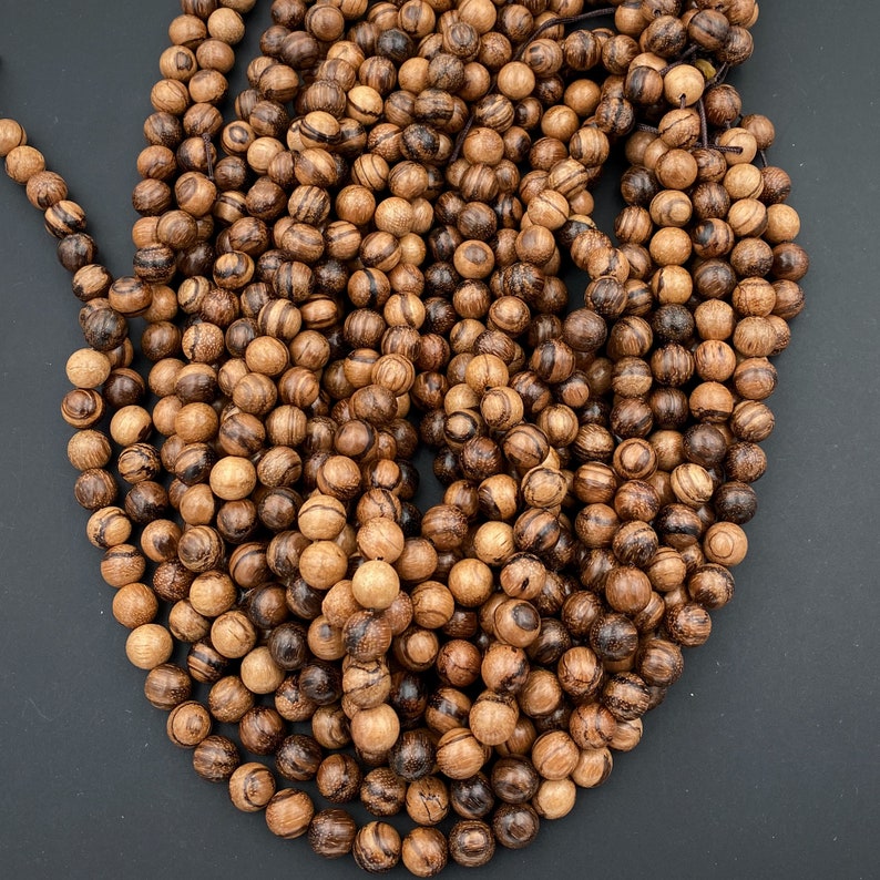 Natural Tiger Skin Sandalwood Beads 4mm 6mm 8mm 10mm 12mm 14mm Subtle Aromatic Wood Great For Mala Prayer Meditation Therapy 15.5 Strand image 4