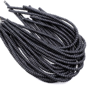 Matte Natural Onyx Rondelle 4mm 6mm 8mm Beads Quality Natural Black Gemstones 15.5" Strand image 3