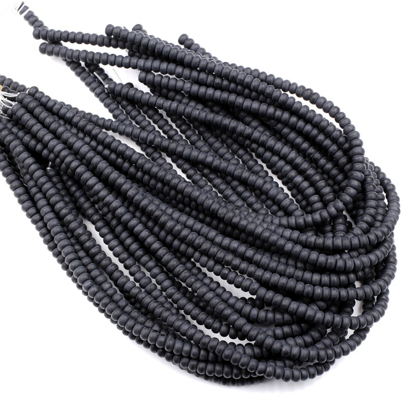 Matte Natural Onyx Rondelle 4mm 6mm 8mm Beads Quality Natural Black Gemstones 15.5" Strand image 3