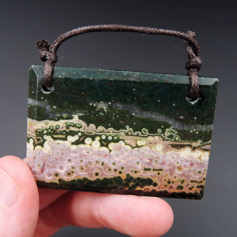 Natural Ocean Jasper Pendant Pink Green White Orbs Drilled Faceted Rectangle Pendant 2 Hole Pendant P398