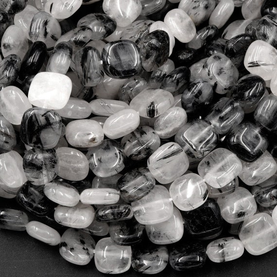 7-10MM ACICULAR RUTILATED QUARTZ GEMSTONE FLAT ROUND NUGGET LOOSE BEADS 14/"
