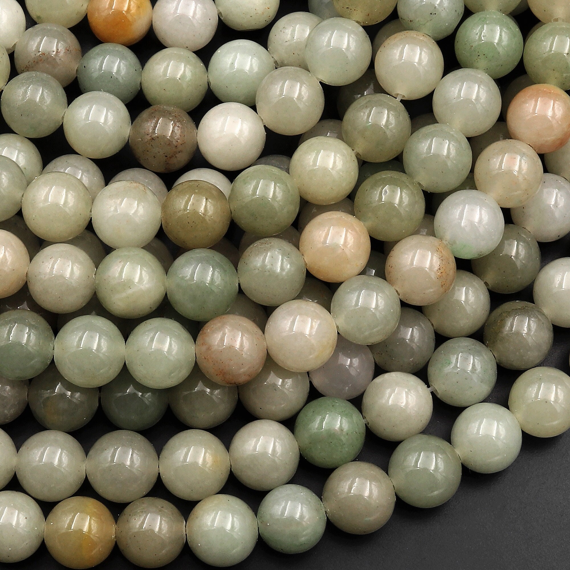Natural Qinghai Jade 8mm Round Beads 15.5" Strand