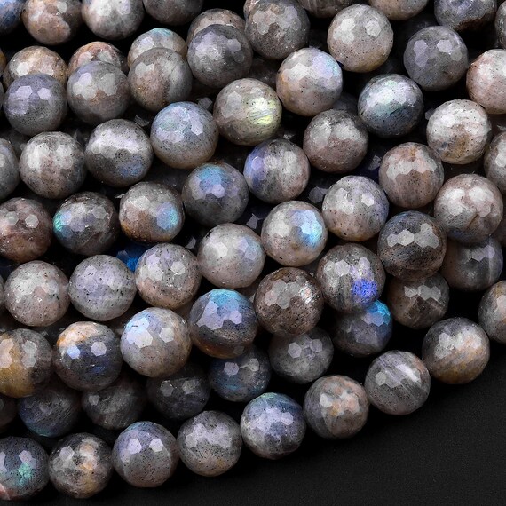 Labradorite Round Faceted Gemstone Beads - 6mm, 8mm, 10mm, 12mm, 14mm For Jewelry Making
