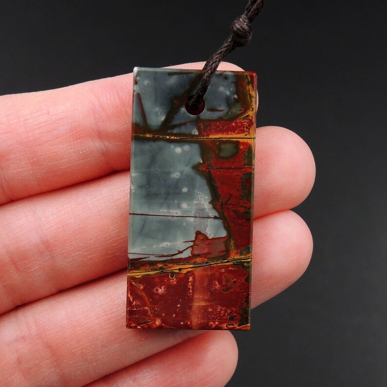 Red Creek Jasper Pendant Cherry Creek Jasper Multicolor Picasso Jasper Pendant Flat Rectangle Natural Stone Slab Pendant P1586