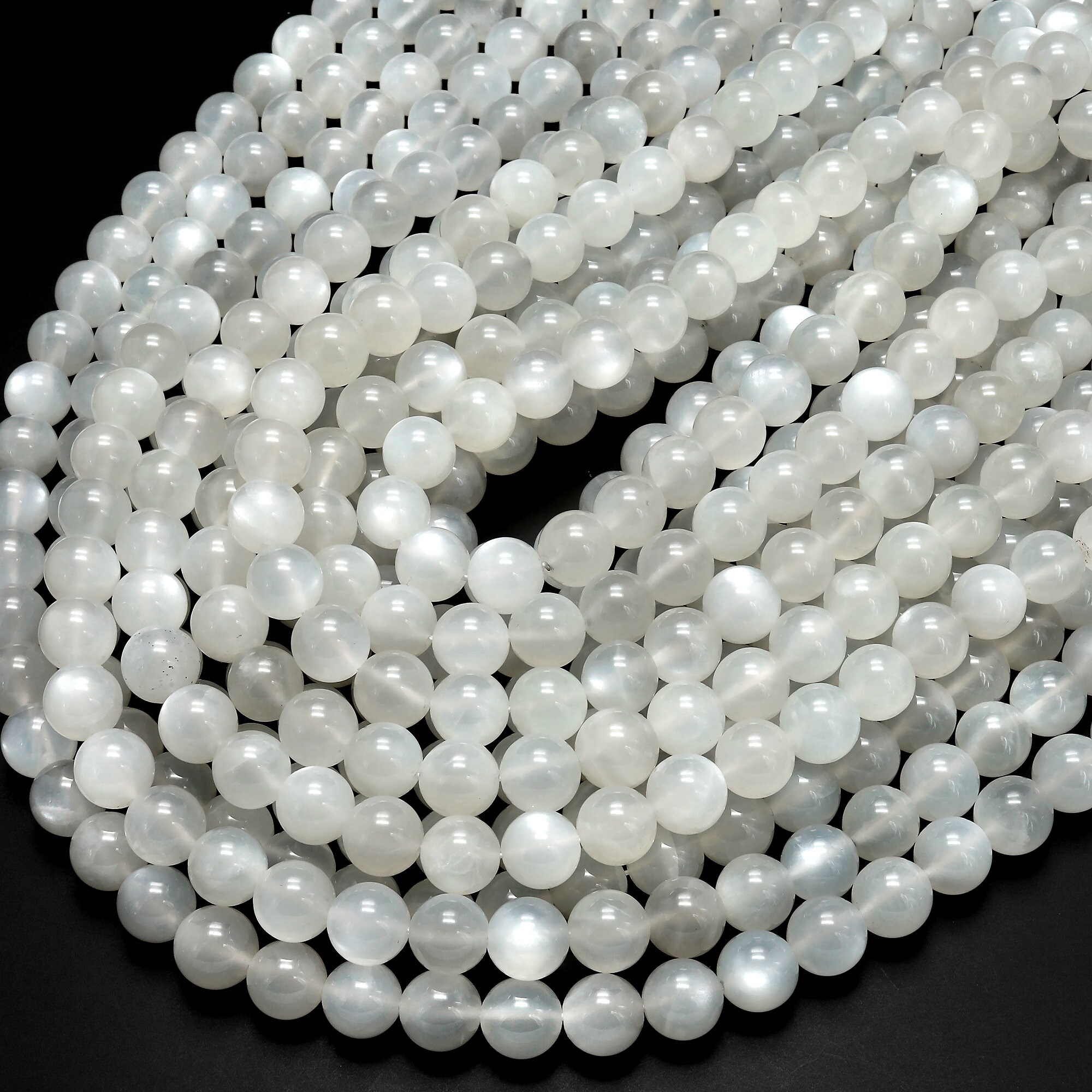 AAA Chatoyant Natural Silvery White Moonstone 4mm 5mm 6mm 8mm 10mm 12mm ...