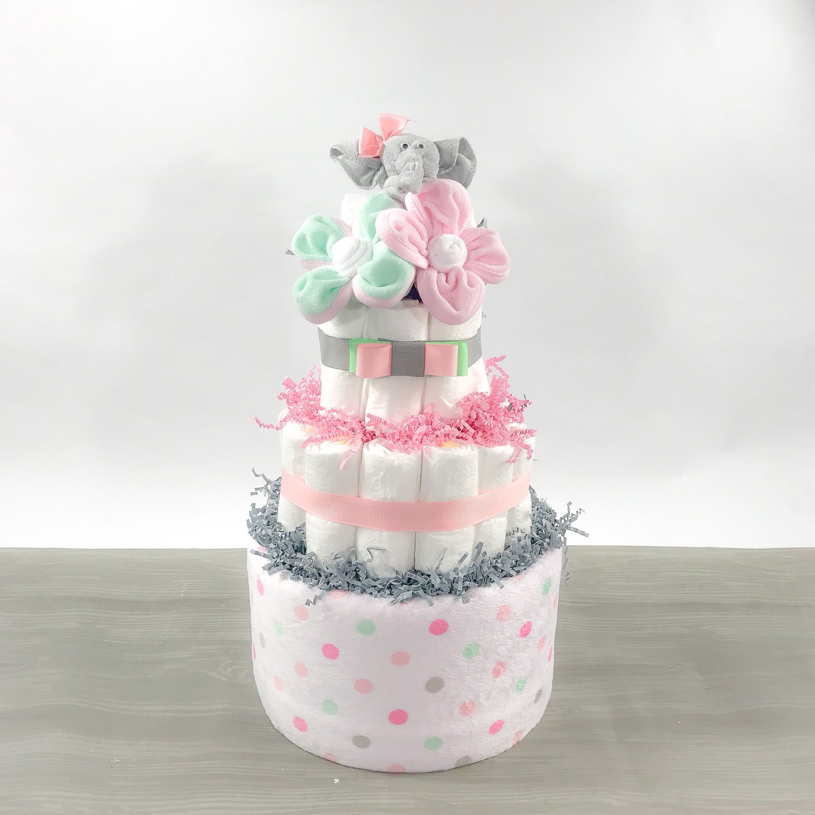 Elephant Diaper Cake for Girl - Re-Usable Cloth Diaper Cake - Elephant Baby...