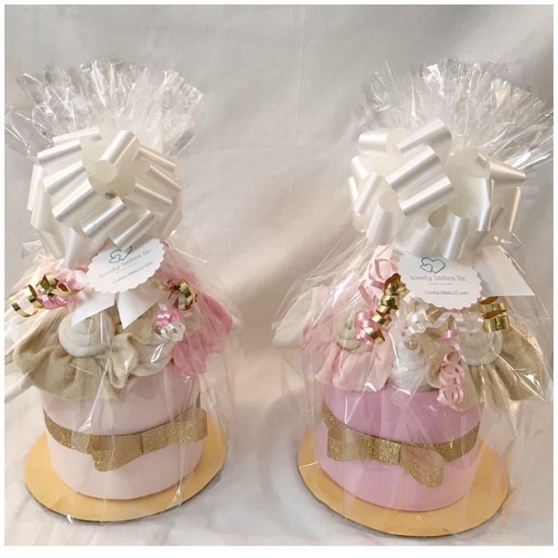 Pink and Gold Baby Shower DecorNew Baby Gift Pink and Gold Mini Diaper Cake Centerpiece for Girl