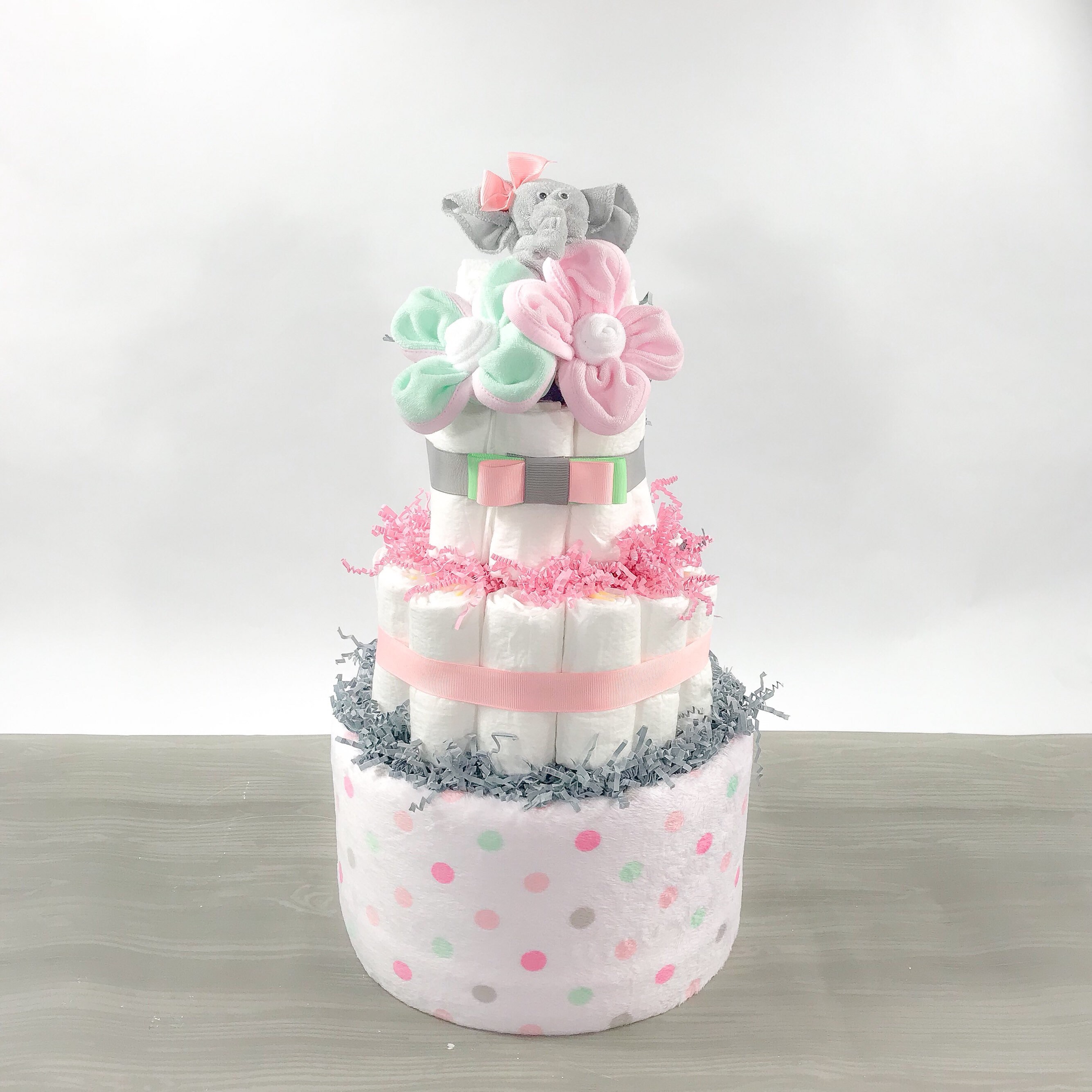 Pink and Gray Elephant Diaper Cake ReUsable Cloth Diaper