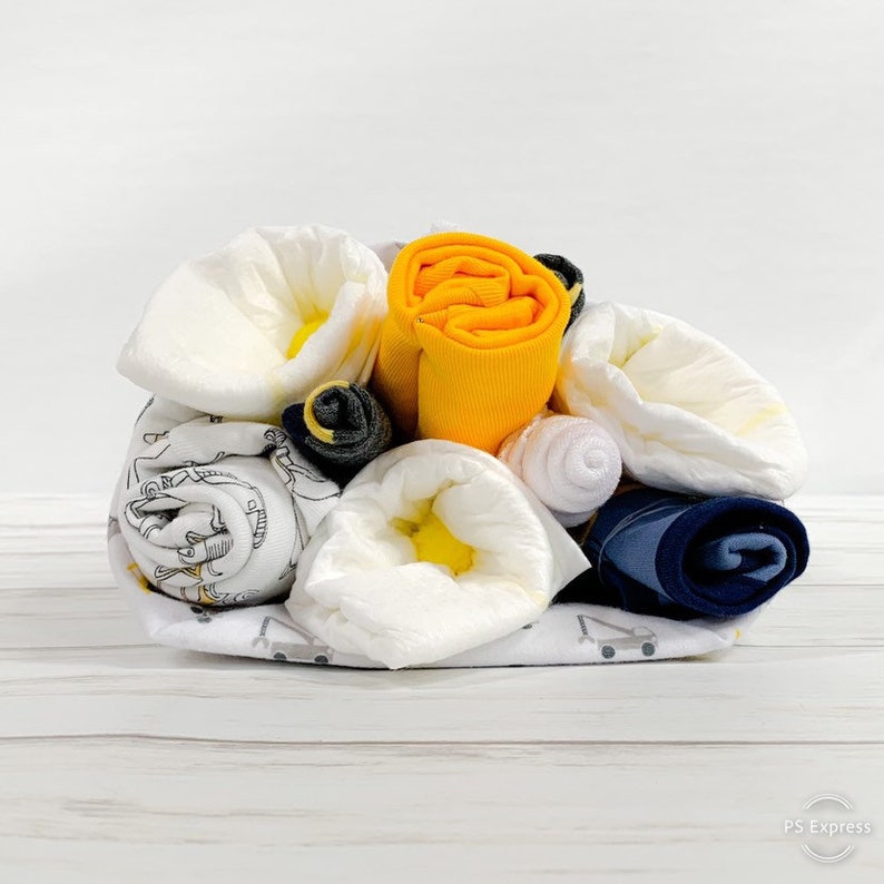 Tools and Trucks Baby Clothing Gift Bouquet - Boys Sock Bouquet Big Trucks Baby Shower Decor Construction Baby Shower